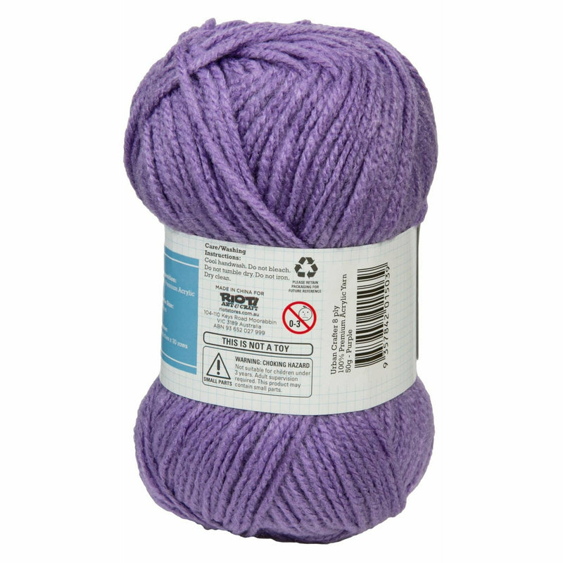 Slate Gray Urban Crafter 100% Premium Acrylic Yarn-Purple, 8 Ply, 50g Knitting and Crochet Yarn