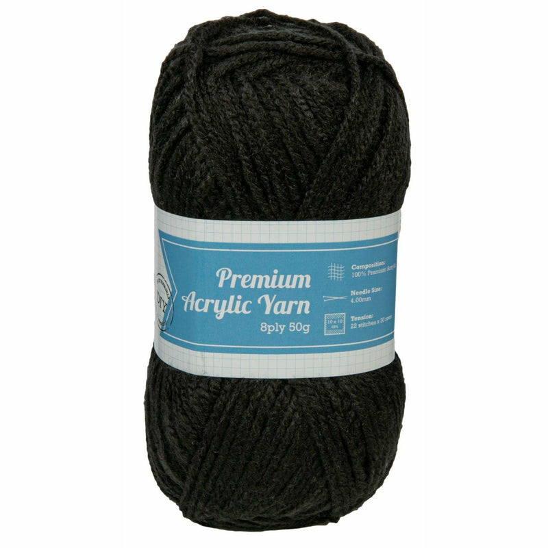 Black Urban Crafter 100% Premium Acrylic Yarn-Black, 8 Ply, 50g Knitting and Crochet Yarn