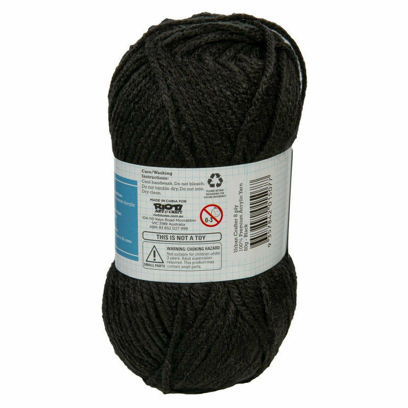 Gray Urban Crafter 100% Premium Acrylic Yarn-Black, 8 Ply, 50g Knitting and Crochet Yarn