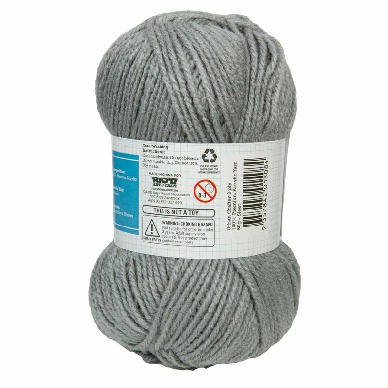 Light Slate Gray Urban Crafter 100% Premium Acrylic Yarn-Sleet, 8 Ply, 50g Knitting and Crochet Yarn