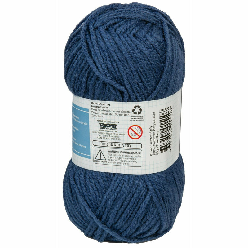 Dark Slate Gray Urban Crafter 100% Premium Acrylic Yarn-True Navy, 8 Ply, 50g Knitting and Crochet Yarn