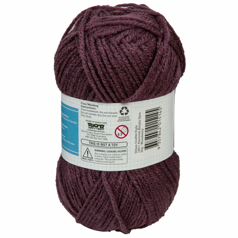 Dark Slate Gray Urban Crafter 100% Premium Acrylic Yarn-Wineberry, 8 Ply, 50g Knitting and Crochet Yarn