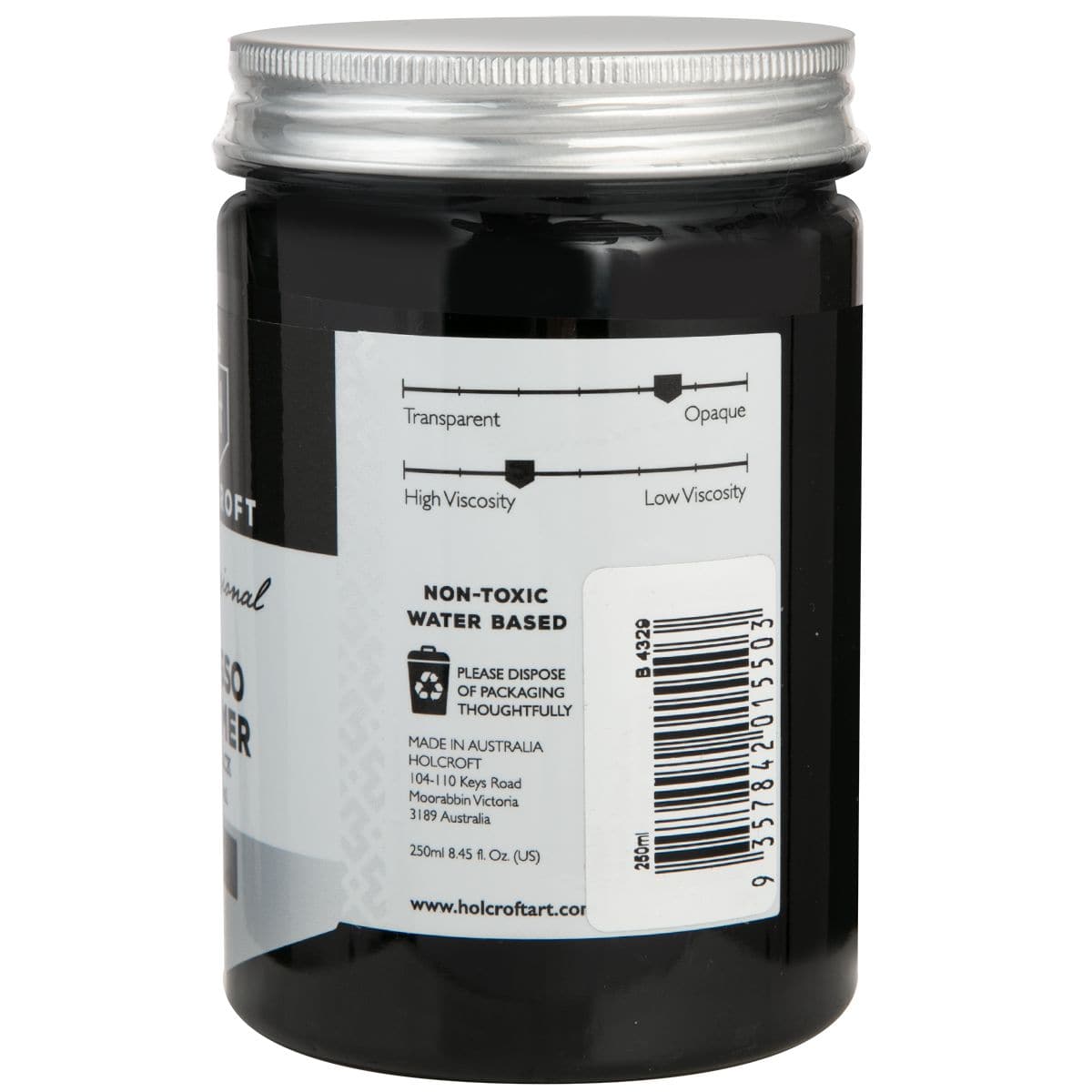 Light Gray Holcroft Professional Acrylic Black Gesso 250mL Acrylic Paints