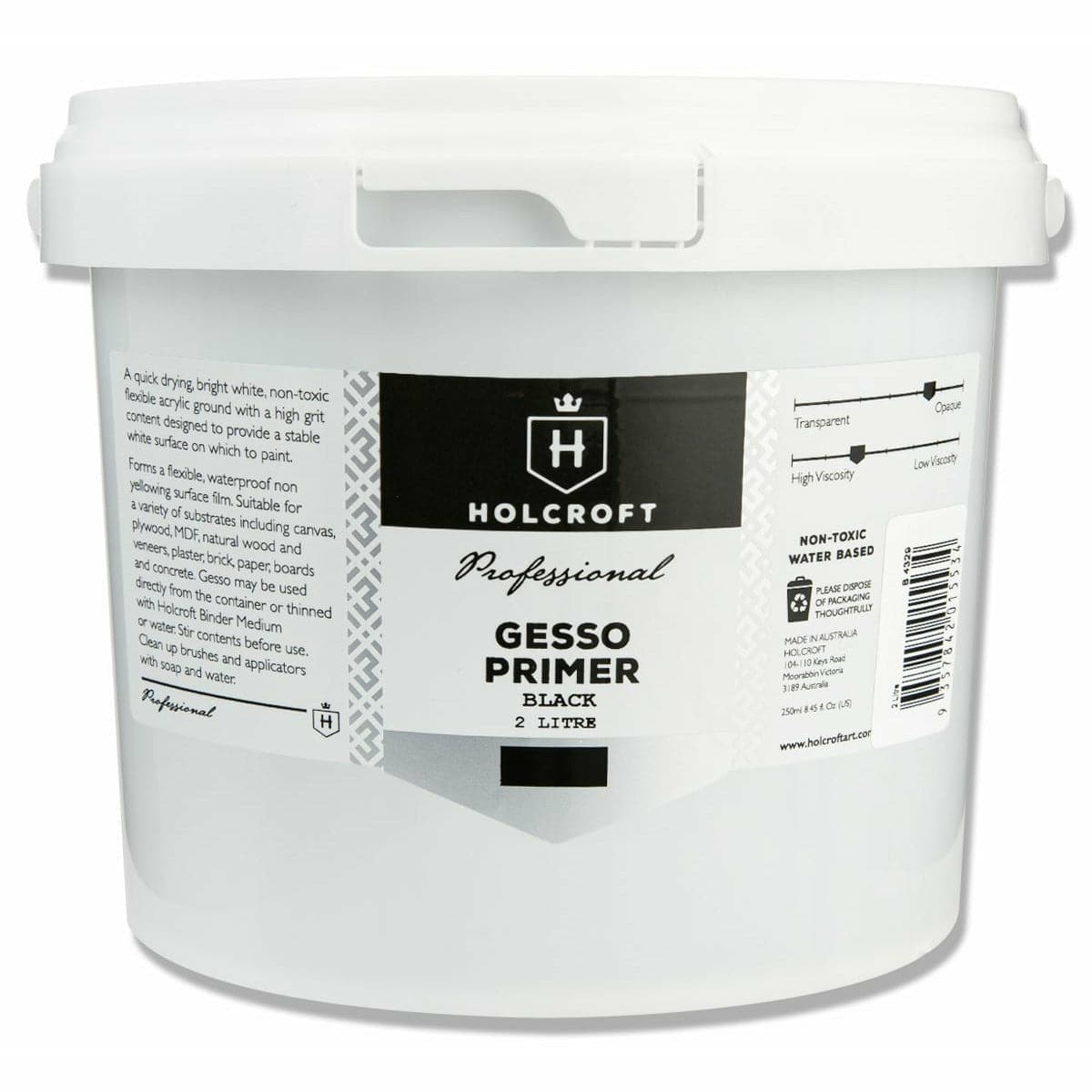 Light Gray Holcroft Professional Acrylic Black Gesso 2 Litre Acrylic Paints