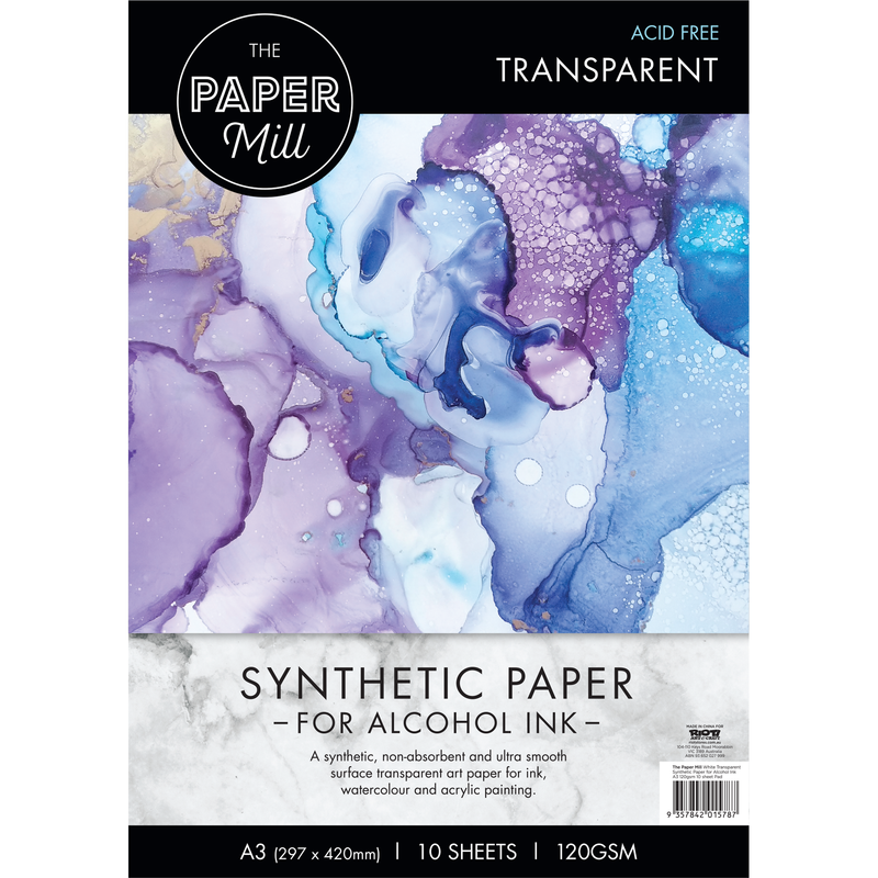 Light Gray The Paper Mill White Transparent Synthetic Paper Pad for Alcohol Ink-A3, 120gsm (10 Sheet) Pads