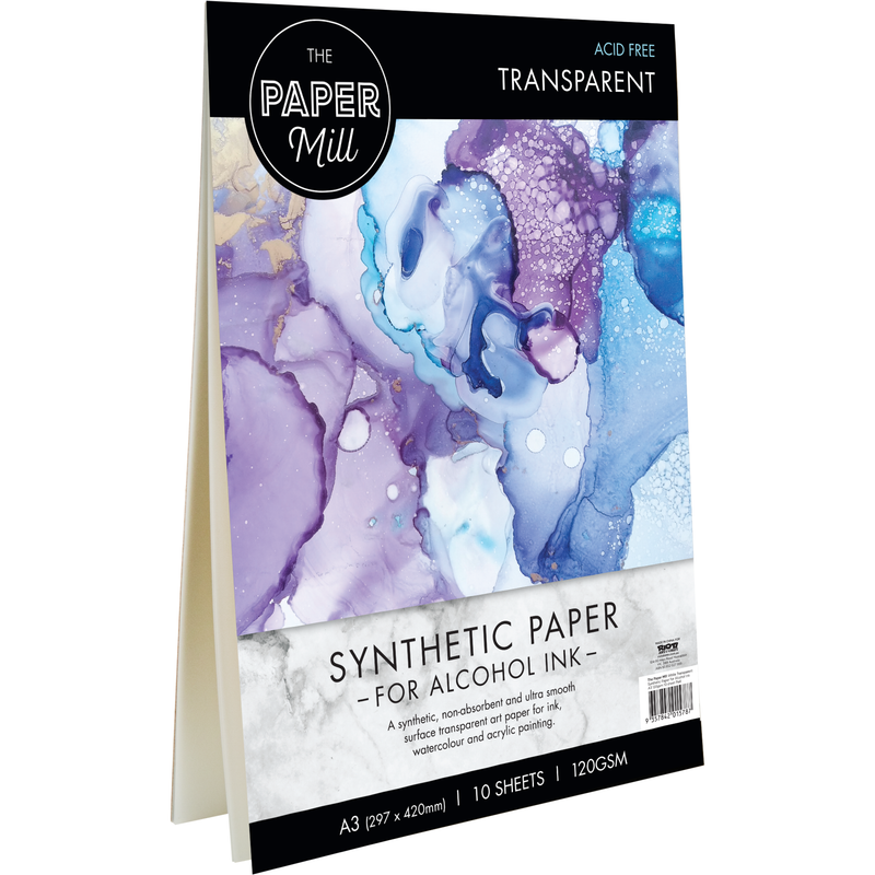 Light Gray The Paper Mill White Transparent Synthetic Paper Pad for Alcohol Ink-A3, 120gsm (10 Sheet) Pads