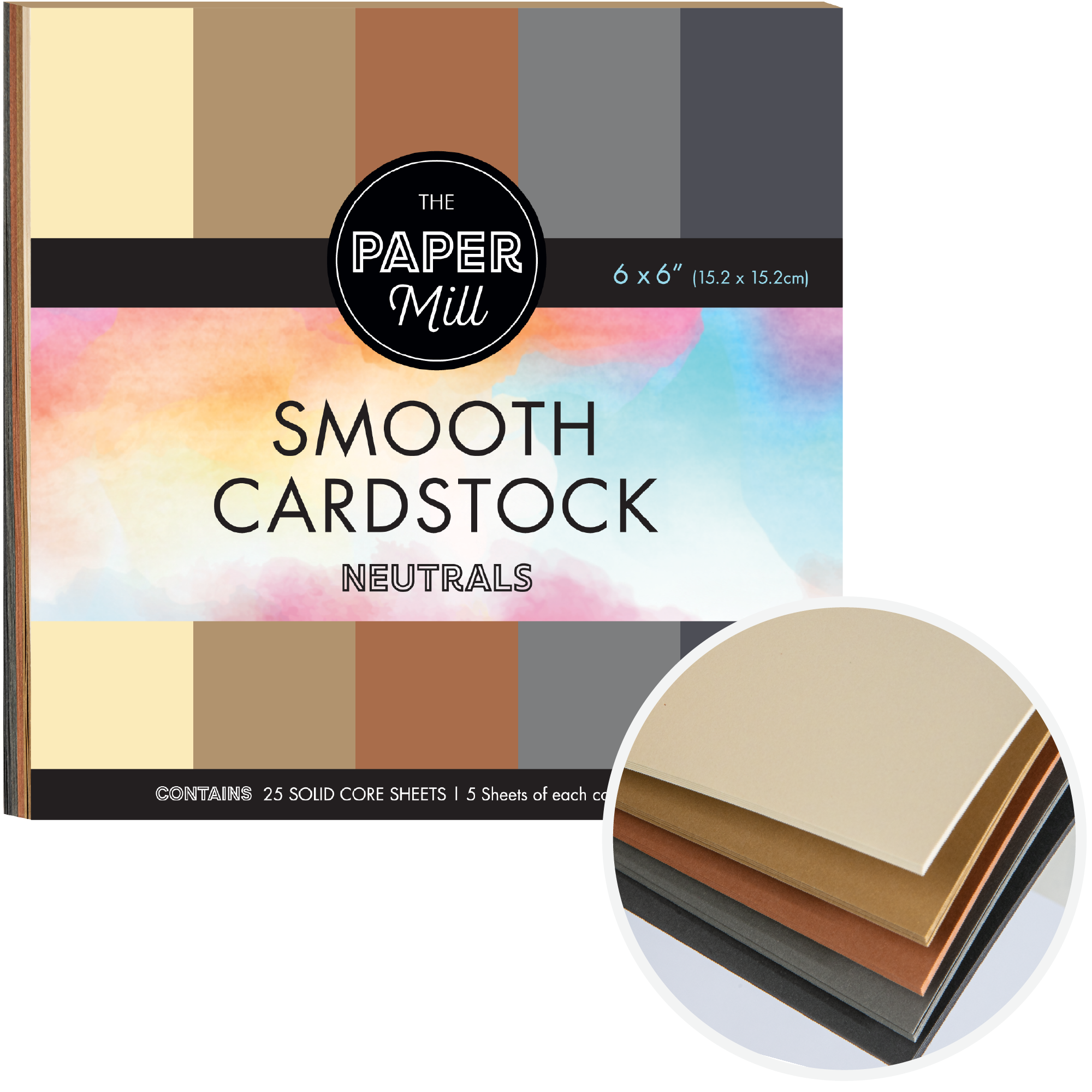 The Paper Mill Coloured Core Smooth Cardstock 180gsm 15x15cm (6 x 6")