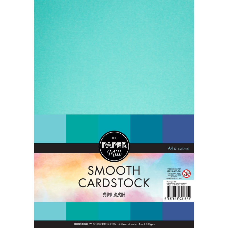 Sky Blue The Paper Mill Coloured Core Smooth Cardstock 180gsm A4 25 Sheets Splash Paper Craft