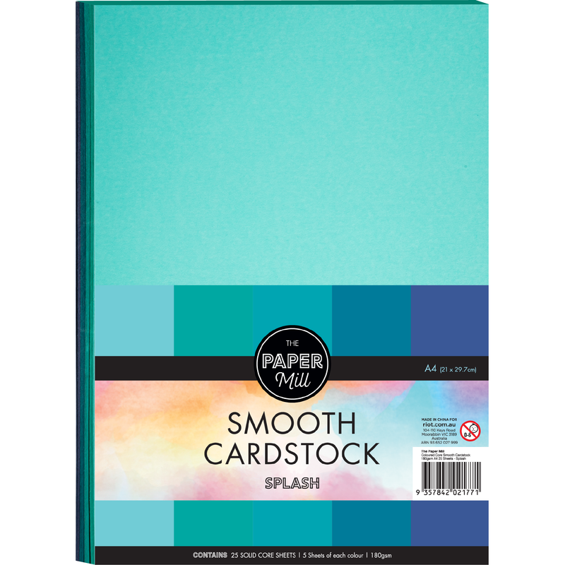 Sky Blue The Paper Mill Coloured Core Smooth Cardstock 180gsm A4 25 Sheets Splash Paper Craft