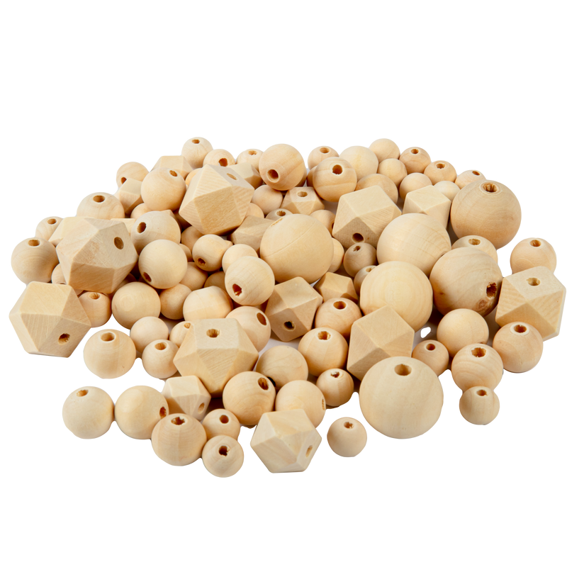 Tan Art Star Assorted Size and Shape Natural Wooden Beads (12, 16, 20 and 24mm) 450g Pack Kids Craft Basics