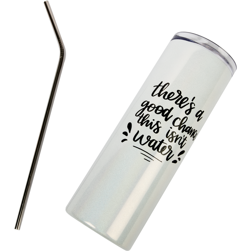 Light Gray Personalisable Glitter Sparkling Stainless Steel Skinny Tumbler With Straw- White 20oz / 600ml Craft Basics
