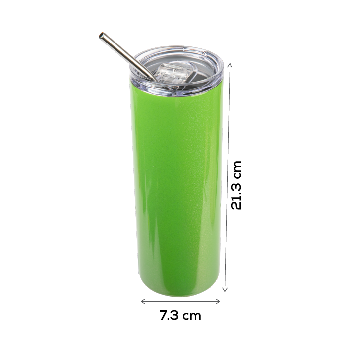 Yellow Green Personalisable Glitter Sparkling Stainless Steel Skinny Tumbler With Straw- Green 20oz / 600ml Craft Basics