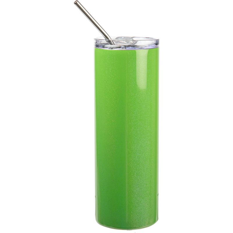 Olive Drab Personalisable Glitter Sparkling Stainless Steel Skinny Tumbler With Straw- Green 20oz / 600ml Craft Basics
