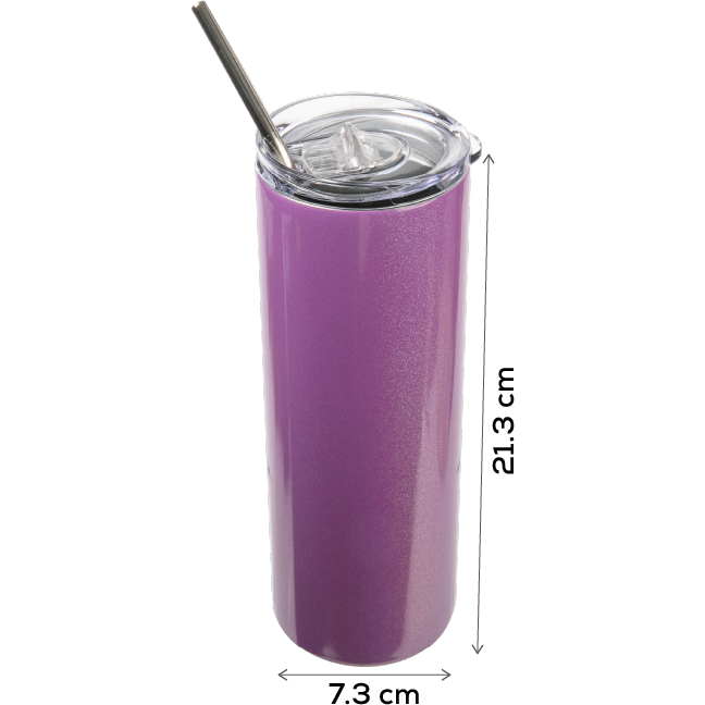 Slate Gray Personalisable Glitter Sparkling Stainless Steel Skinny Tumbler With Straw- Purple 20oz/600ml Craft Basics