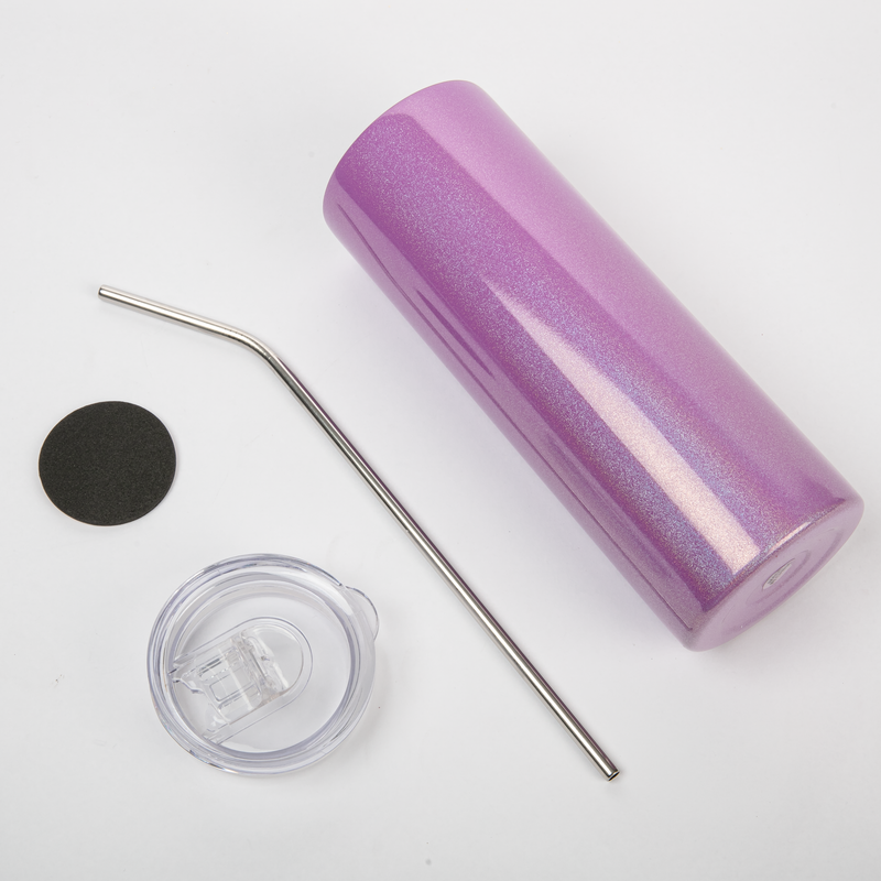 Light Gray Personalisable Glitter Sparkling Stainless Steel Skinny Tumbler With Straw- Purple 20oz/600ml Craft Basics