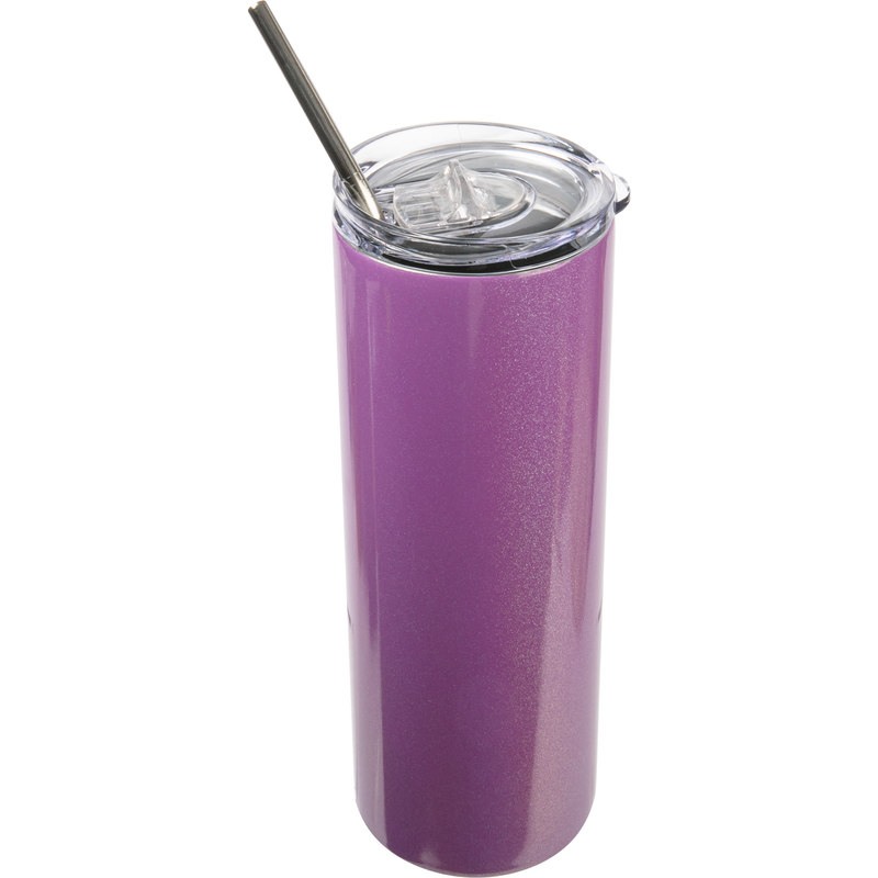 Slate Gray Personalisable Glitter Sparkling Stainless Steel Skinny Tumbler With Straw- Purple 20oz/600ml Craft Basics