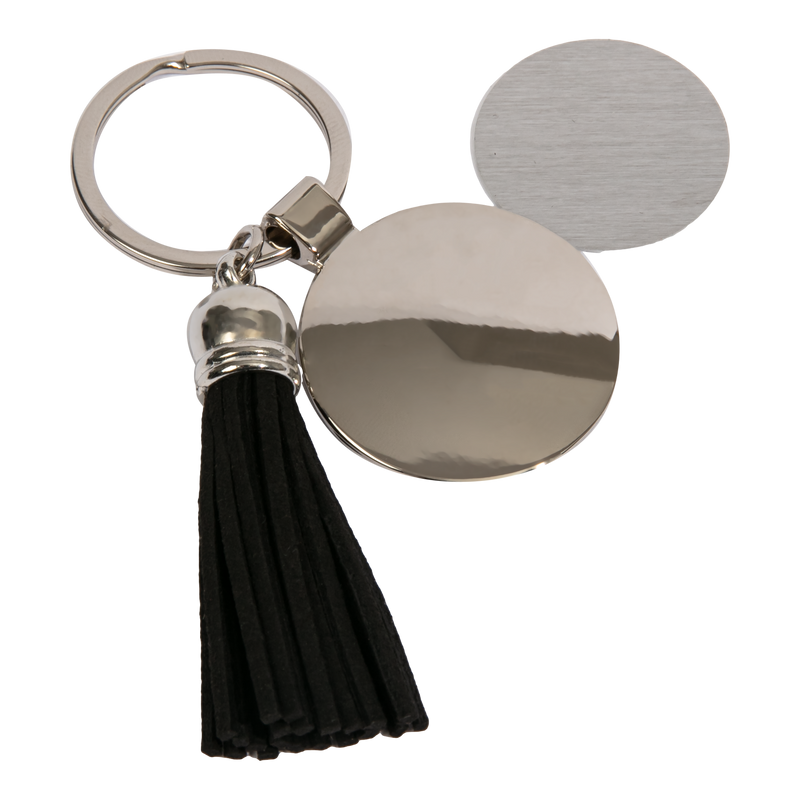 Dark Gray Personalisable Round Keychain with Short Tassel- Black 3.6x9cm Craft Basics
