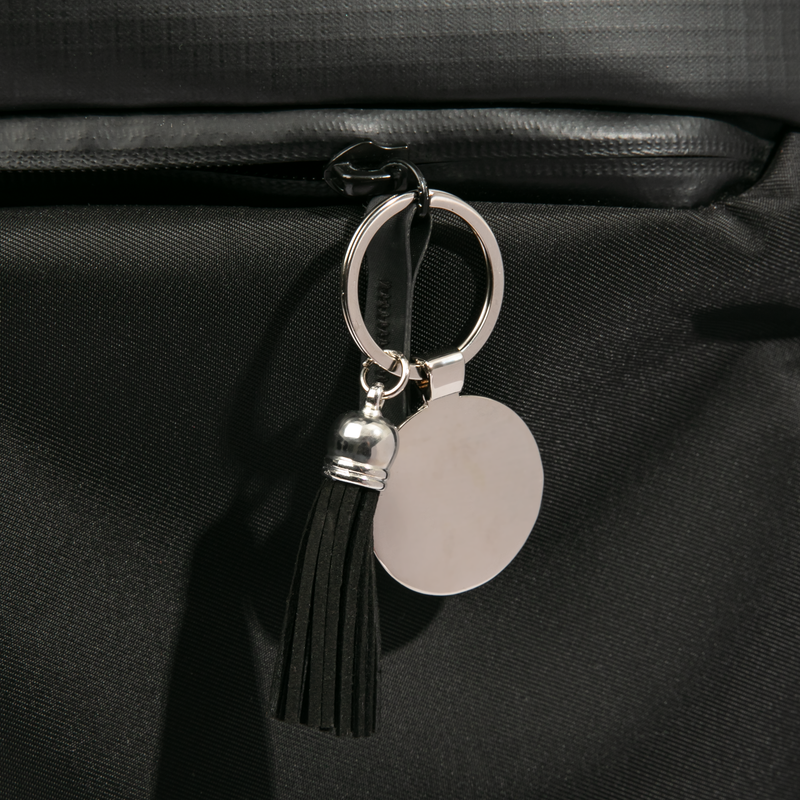 Black Personalisable Round Keychain with Short Tassel- Black 3.6x9cm Craft Basics