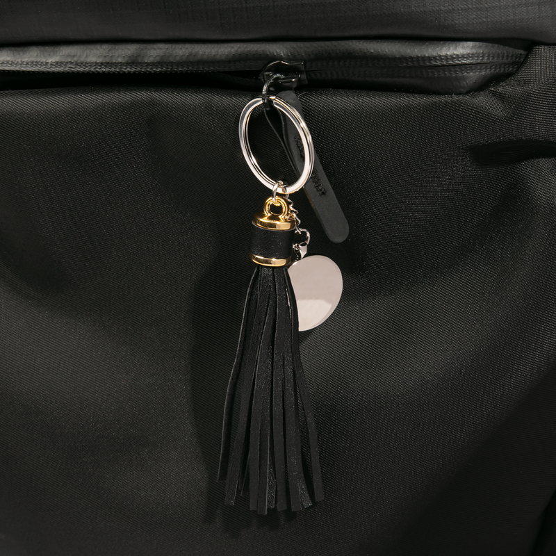Black Personalisable Round Keychain with Long Tassel-Black 2x14cm Craft Basics
