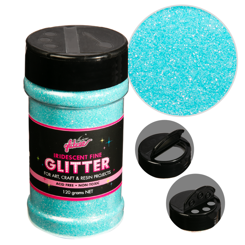 Medium Turquoise Illusions Iridescent Fine Glitter 0.3mm-Blue Bullion (113g) Craft Basics