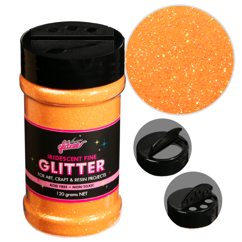 Coral Illusions Iridescent Fine Glitter 0.3mm-Orange Bullion (113g) Craft Basics