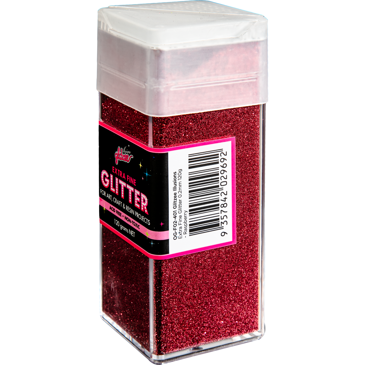Black Illusions Extra Fine Ordinary Glitter 0.2mm-Raspberry (120g) Craft Basics