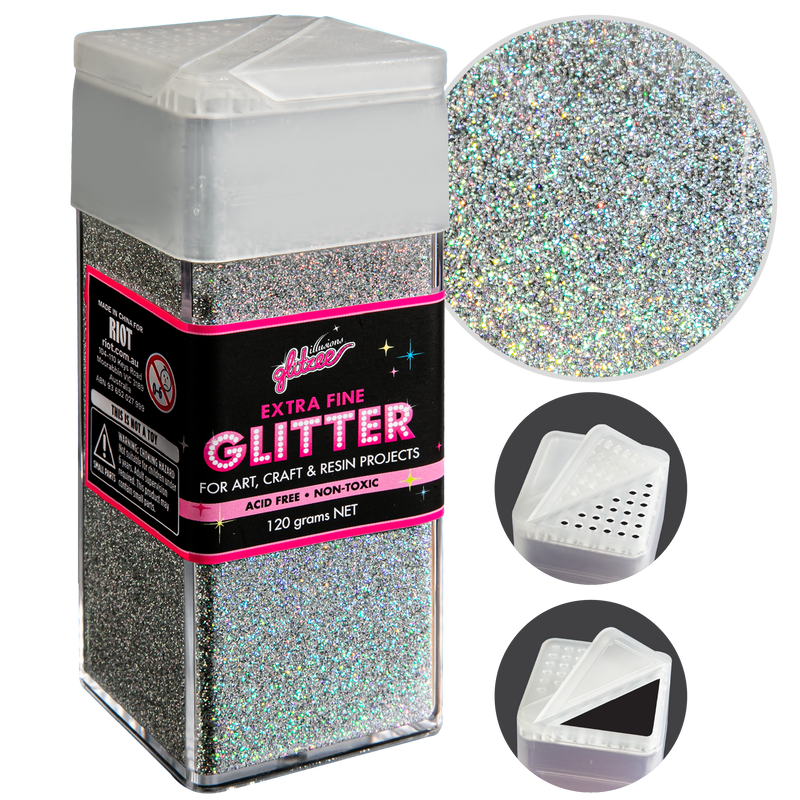 Gray Illusions Extra Fine Ordinary Glitter 0.2mm-Bling Holographic (120g) Craft Basics