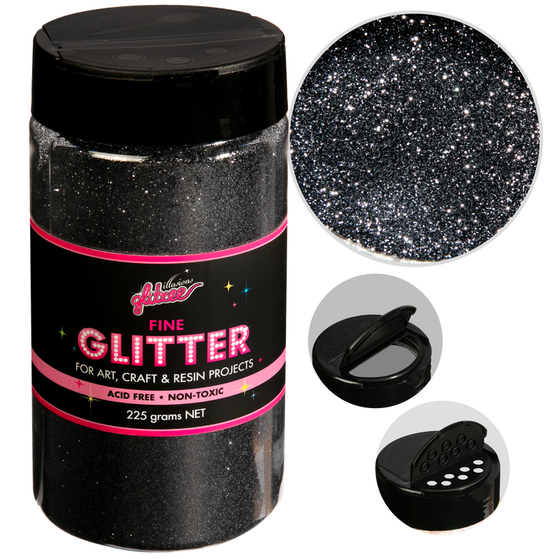 Black Illusions Fine Ordinary Glitter 0.2mm-Ebony (227g) Craft Basics