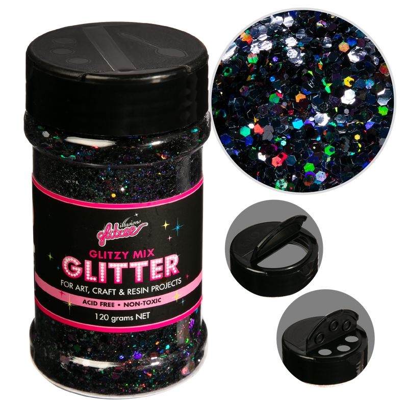 Black Illusions Glitzy Mix Specialty Glitter-Onyx (113g) Craft Basics