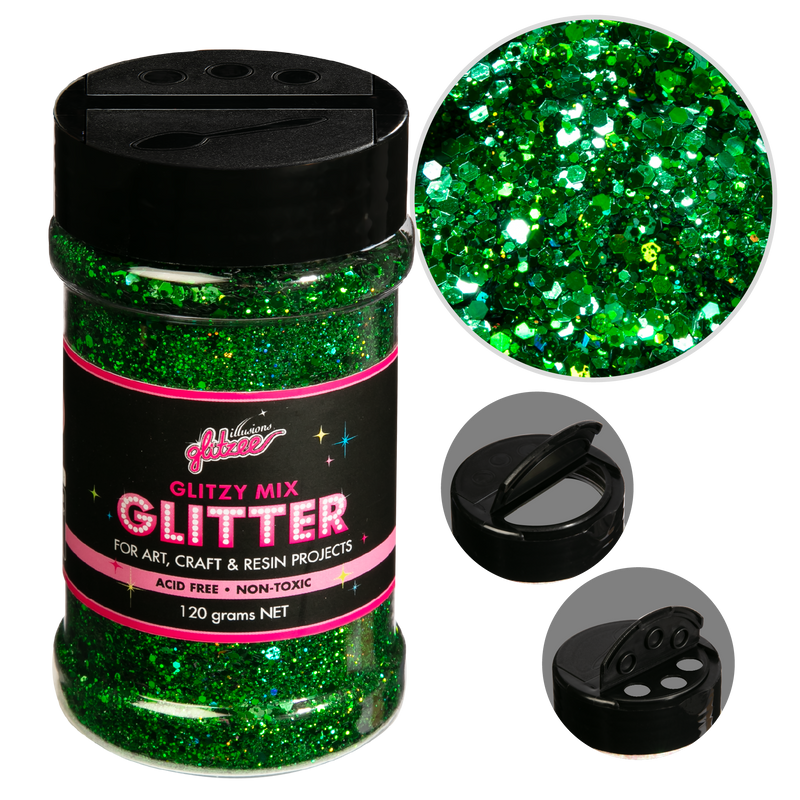 Black Illusions Glitzy Mix Specialty Glitter-Shamrock Green (113g) Craft Basics