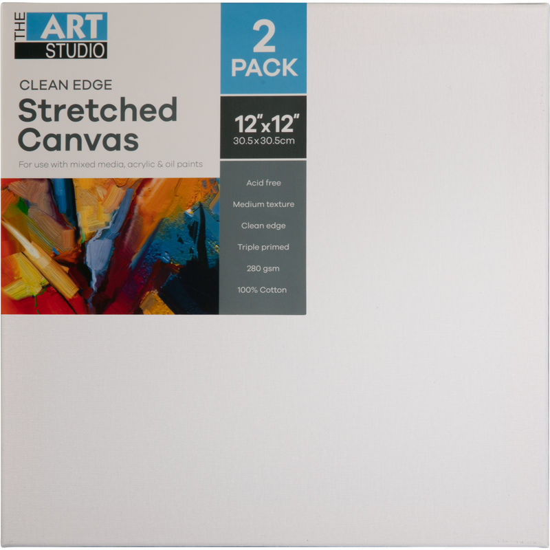 Light Gray The Art Studio Thin Bar Canvas 12"x12" (30x30cm) Pack of 2 Canvas and Painting Surfaces