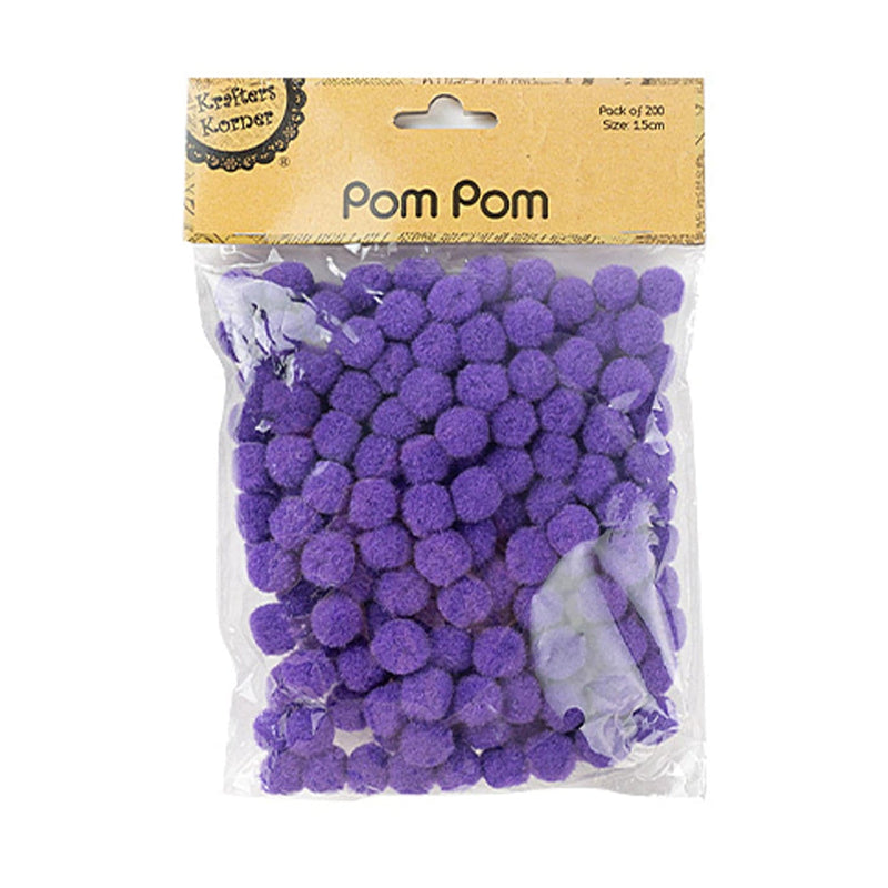 Slate Gray Krafters Korner 1.5cm Pom Pom 200 Pack Purple Pom Pom