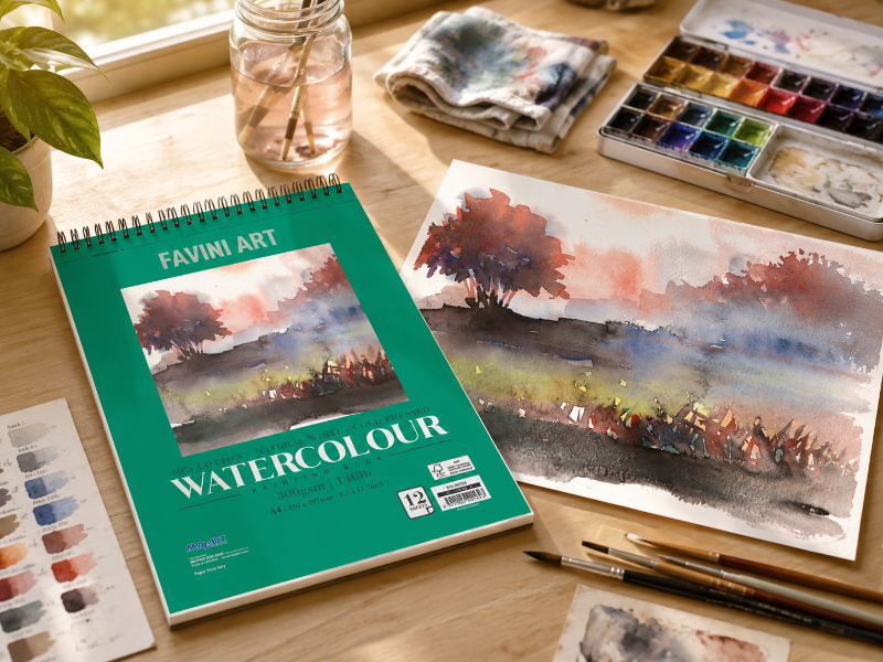 Dark Cyan Mayart Watercolour 60% Cotton 12Sht 300GSM Wiro A4 Cold Pressed Pads