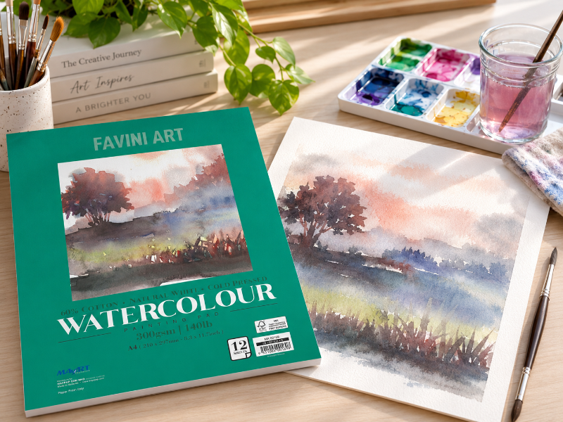 Dark Cyan Mayart Watercolour 60% Cotton 12Sht 300GSM Pad A4 Cold Pressed Pads