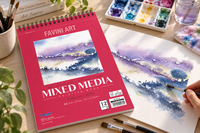 Maroon Mayart Mixed Media Wiro Pad, A4, 180GSM, 12 Sheets Pads