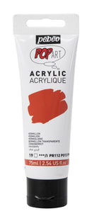 White Smoke Pebeo Popart Acrylic Paint, Vermilion, 75ml Acrylic Paints