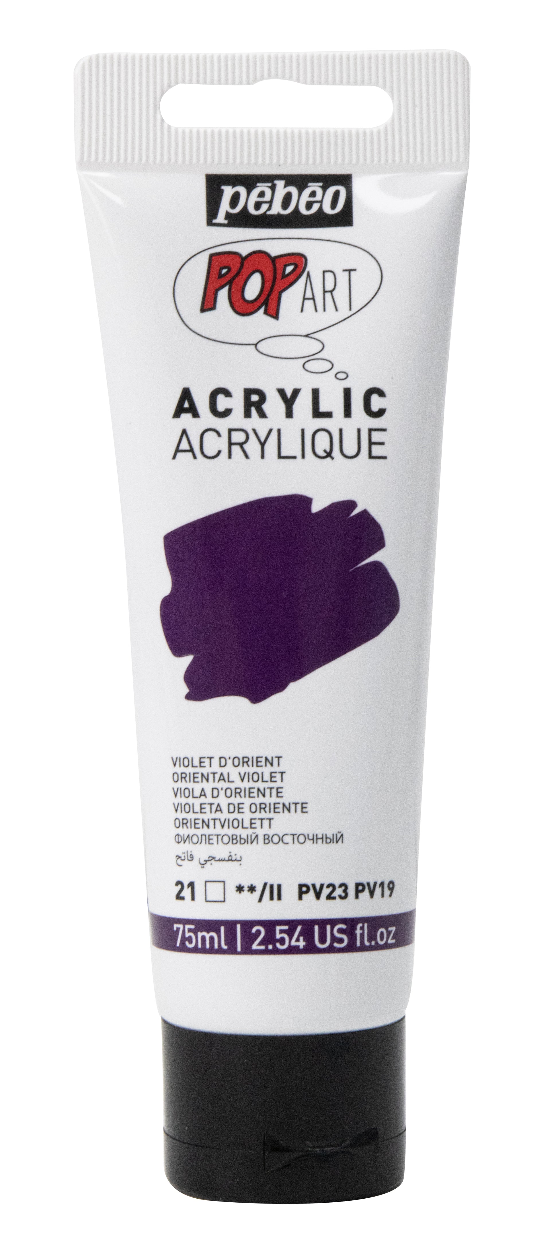 White Smoke Pebeo Popart Acrylic Paint, Oriental Violet, 75ml Acrylic Paints