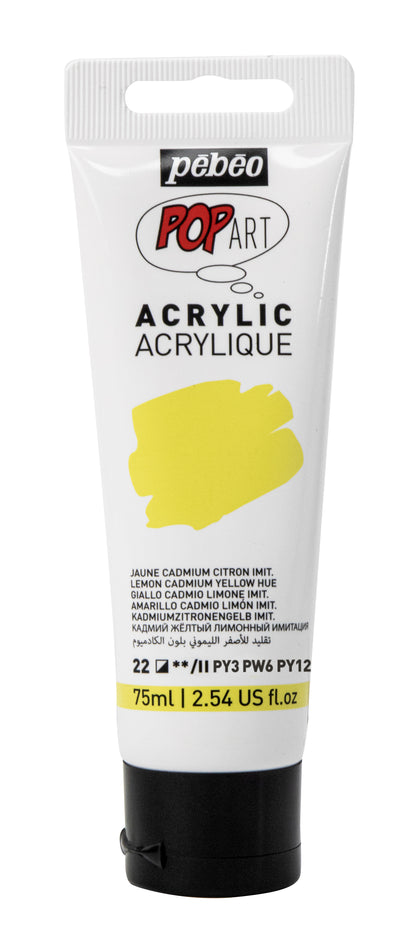 White Smoke Pebeo Popart Acrylic Paint, Lemon Cadmium Yellow Hue, 75ml Acrylic Paints
