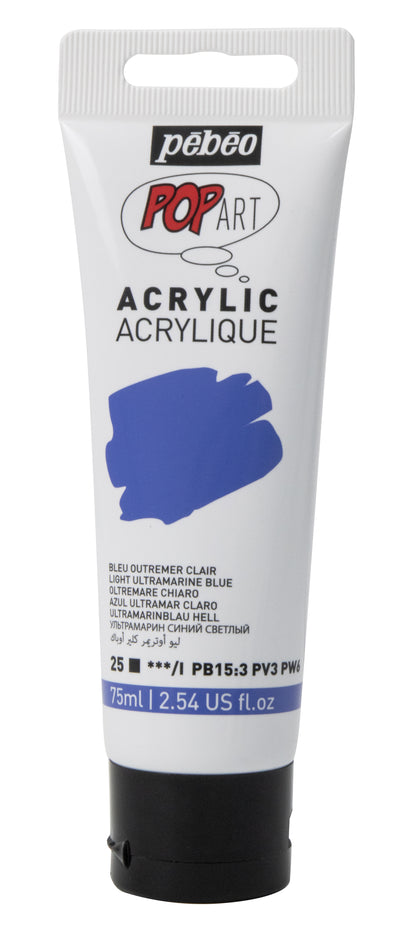 White Smoke Pebeo Popart Acrylic Paint, Opaque Light Ultramarine Blue, 75ml Acrylic Paints