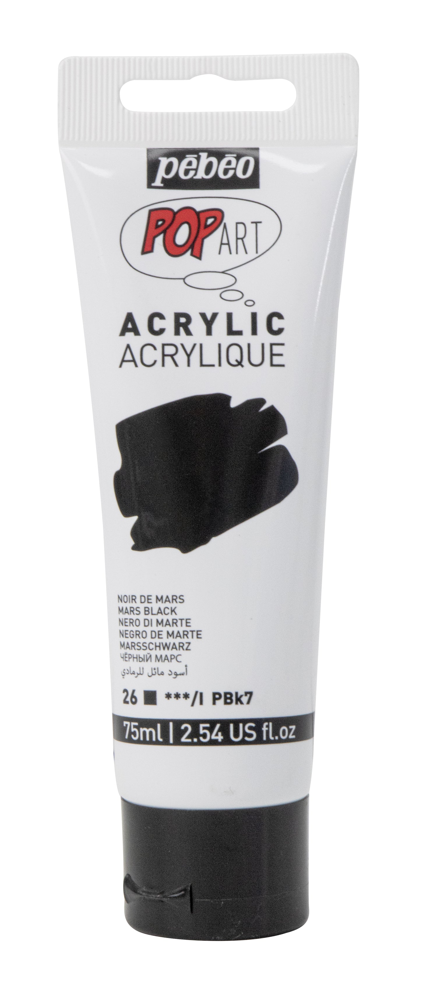 White Smoke Pebeo Popart Acrylic Paint, Mars Black, 75ml Acrylic Paints