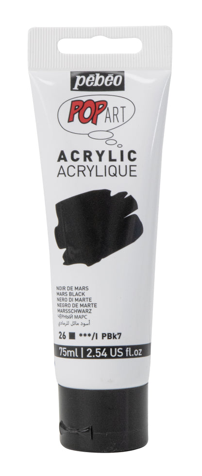 White Smoke Pebeo Popart Acrylic Paint, Mars Black, 75ml Acrylic Paints