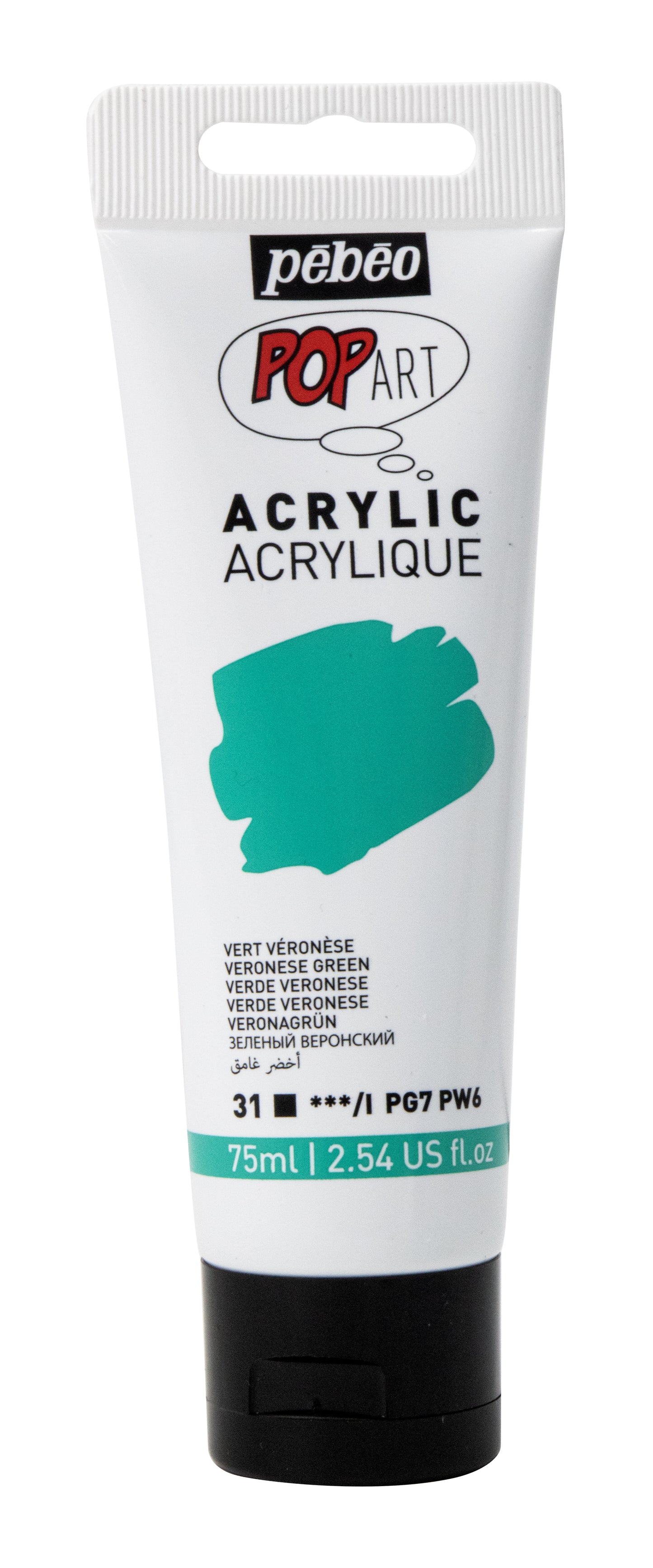 White Smoke Pebeo Popart Acrylic Paint, Veronese Green, 75ml Acrylic Paints