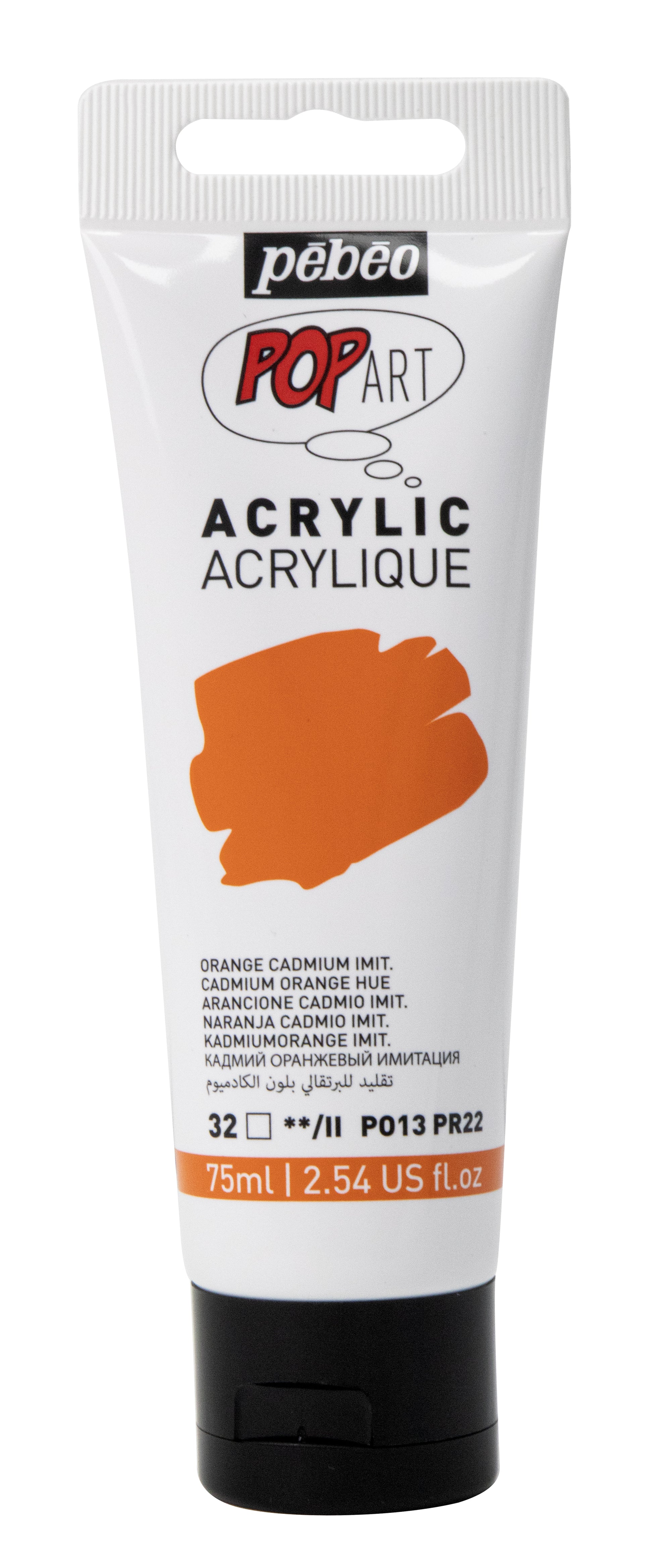 White Smoke Pebeo Popart Acrylic Paint, Cadmium Orange Hue, 75ml Acrylic Paints
