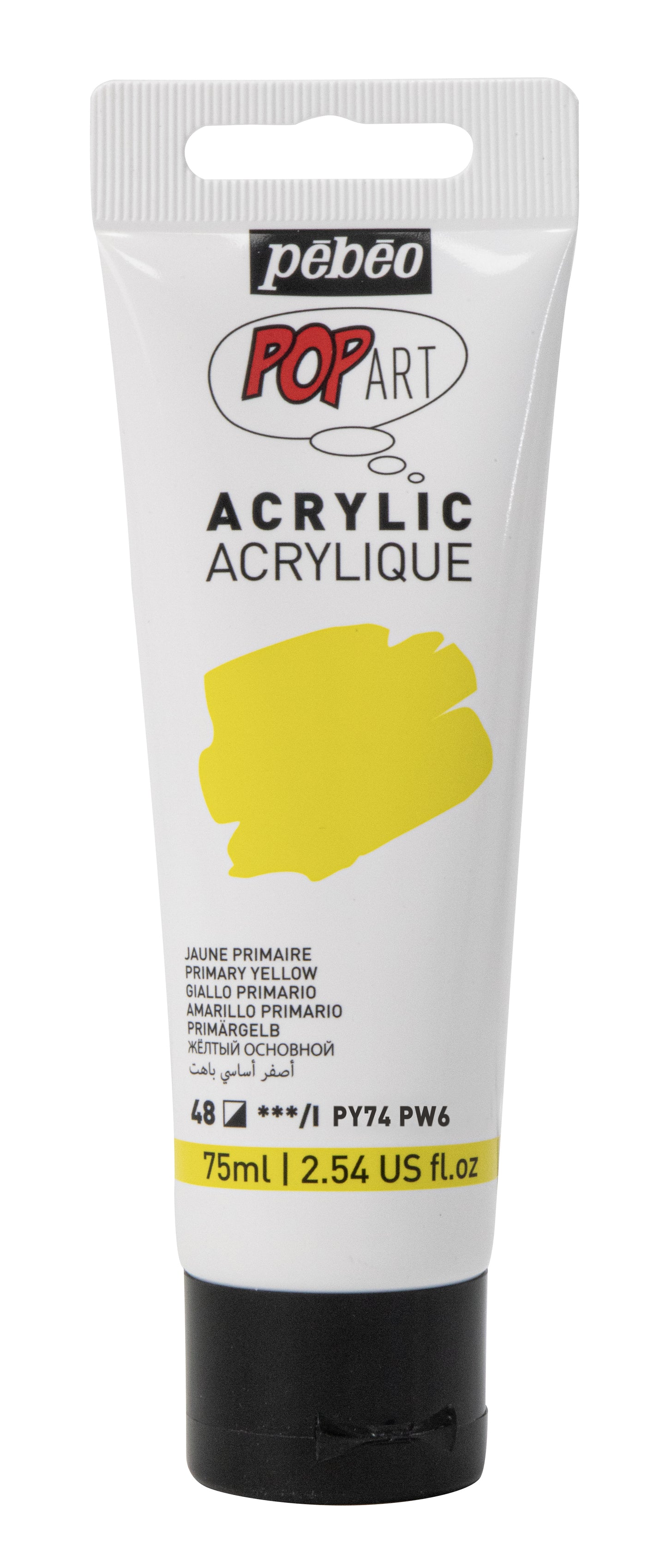 White Smoke Pebeo Popart Acrylic Paint, Opaque Primary Yellow, 75ml Acrylic Paints