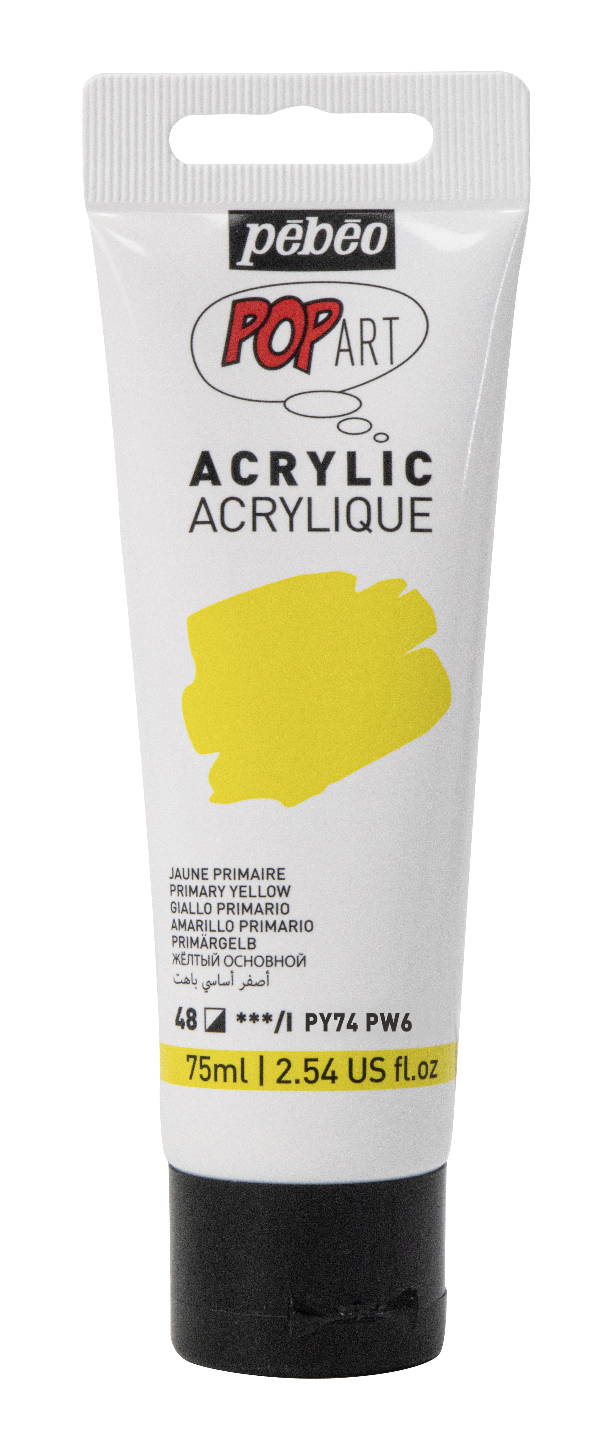 White Smoke Pebeo Popart Acrylic Paint, Opaque Primary Yellow, 75ml Acrylic Paints