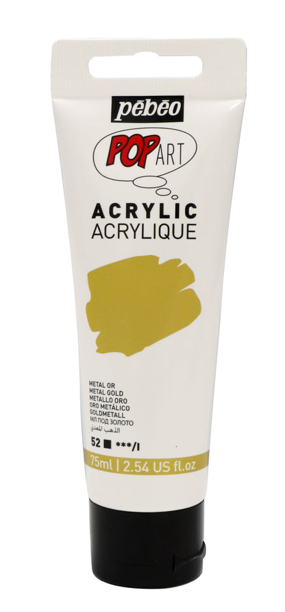White Smoke Pebeo Popart Acrylic Paint, Metallic Gold, 75ml Acrylic Paints