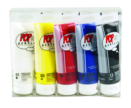 Lavender Pebeo Popart Acrylic Paint Starter Set, 5X75ml Acrylic Paints