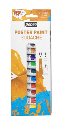 Seashell Pebeo Popart Gouache Set, 11X10ml + 15ml White Acrylic Paints