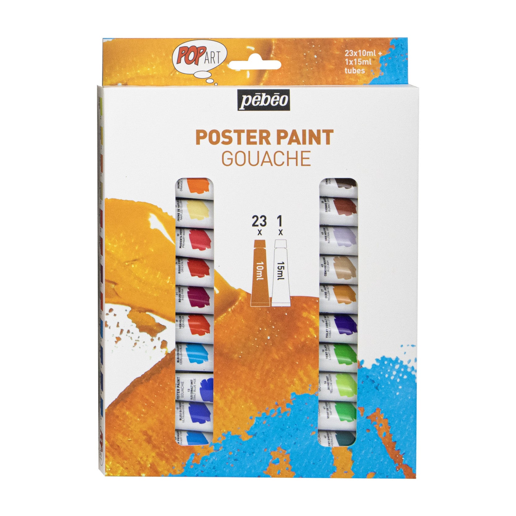 Lavender Pebeo Popart Gouache Set, 23X10ml + 15ml White Acrylic Paints