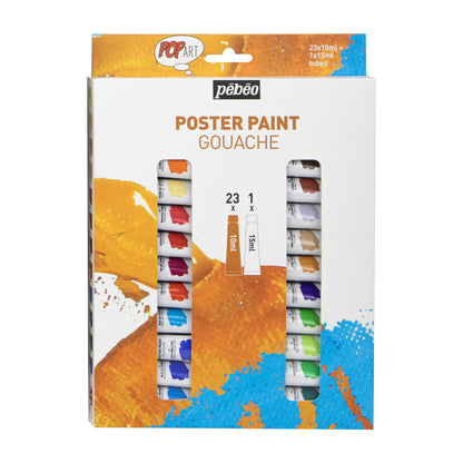 Lavender Pebeo Popart Gouache Set, 23X10ml + 15ml White Acrylic Paints